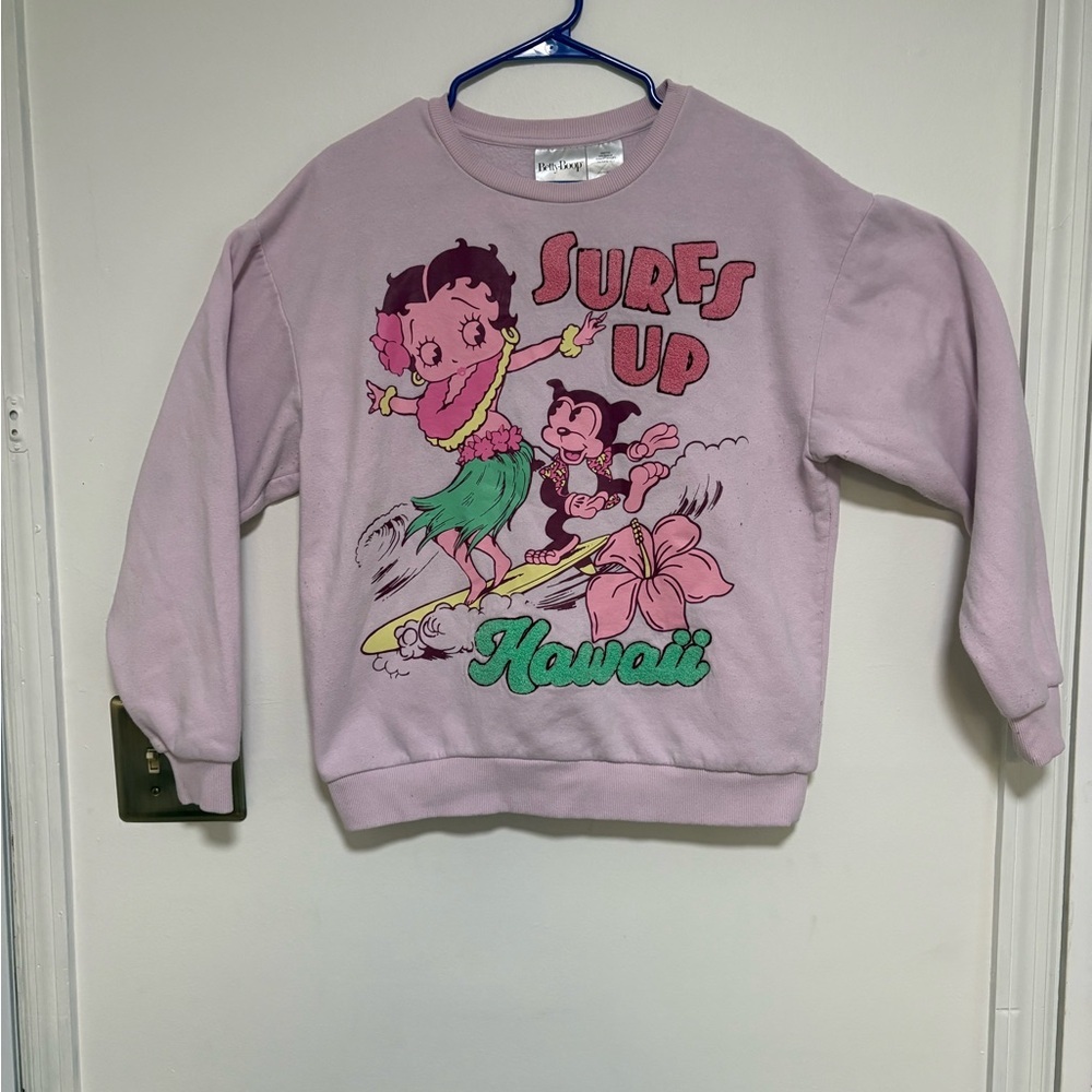 Betty Boop Pink Surf's Up Hawaii Kids Sweatshirt